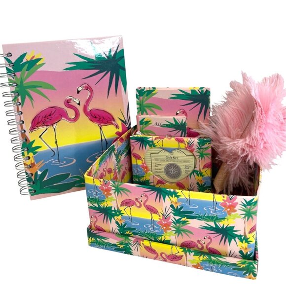 Desk Storage Organization Box Set Pink Flamingo Photo Notebook Journal Duster - Picture 2 of 14